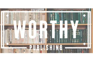 worthy publishing logo with books in background